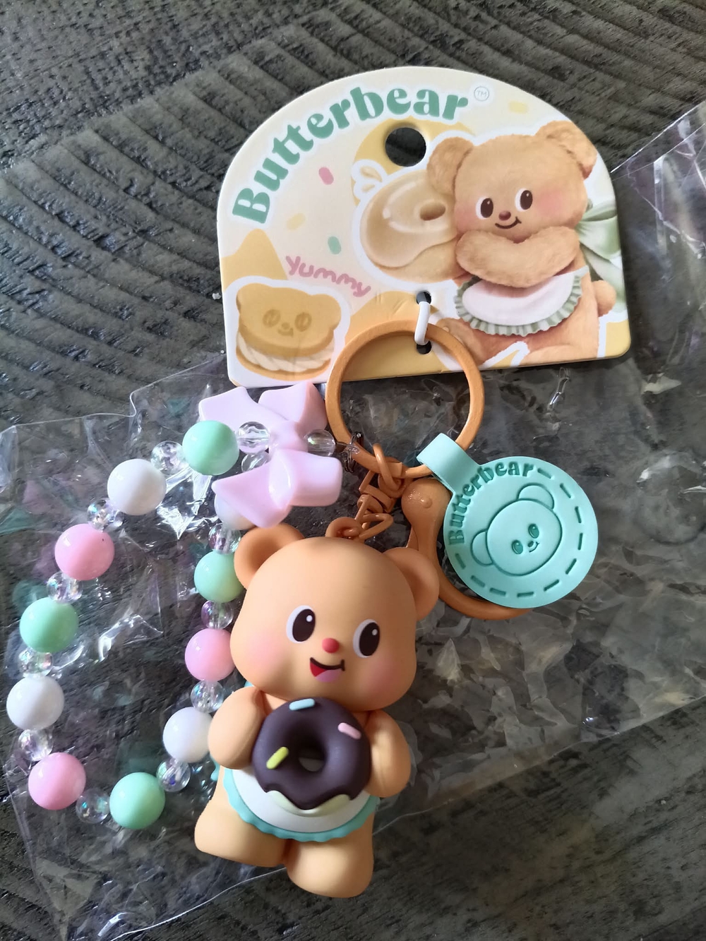 Butter Bear Keychain in Peach, Mint, Pink and White
